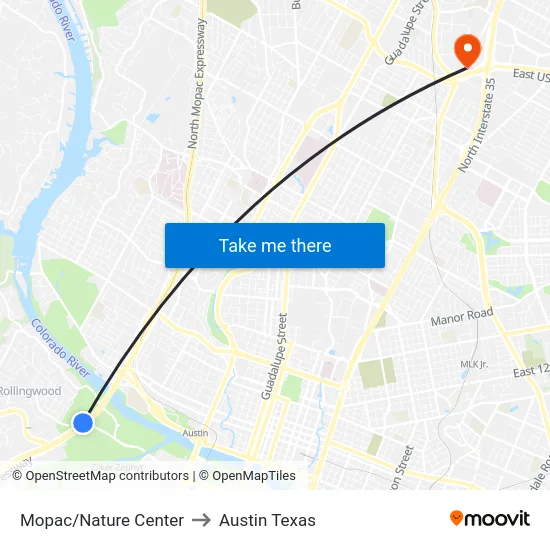 Mopac/Nature Center to Austin Texas map