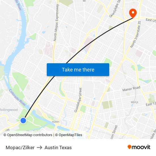 Mopac/Zilker to Austin Texas map