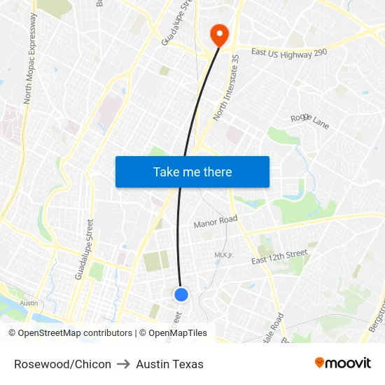 Rosewood/Chicon to Austin Texas map