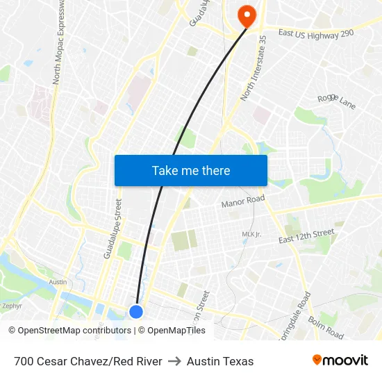 700 Cesar Chavez/Red River to Austin Texas map