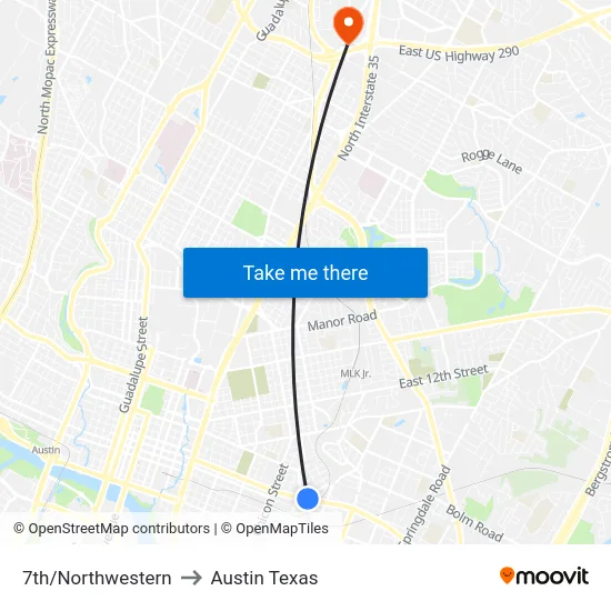 7th/Northwestern to Austin Texas map