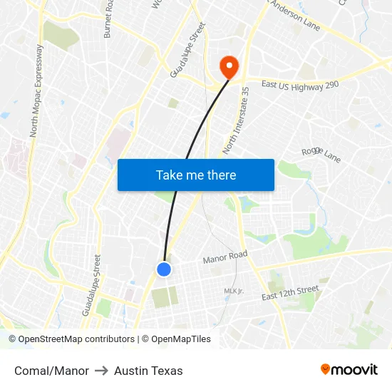 Comal/Manor to Austin Texas map