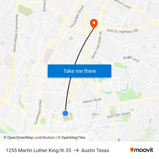1255 Martin Luther King/Ih 35 to Austin Texas map