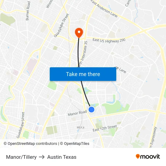 Manor/Tillery to Austin Texas map