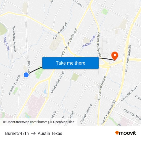 Burnet/47th to Austin Texas map