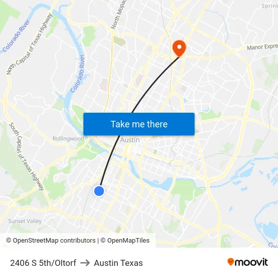 2406 S 5th/Oltorf to Austin Texas map