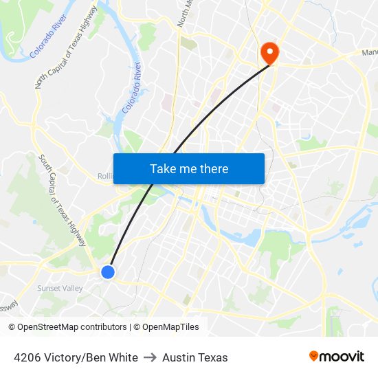 4206 Victory/Ben White to Austin Texas map