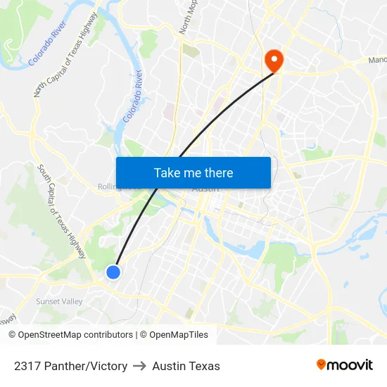 2317 Panther/Victory to Austin Texas map