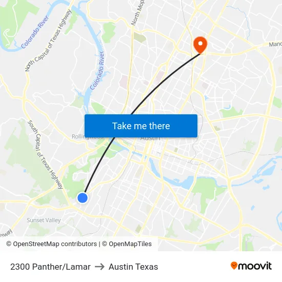 2300 Panther/Lamar to Austin Texas map