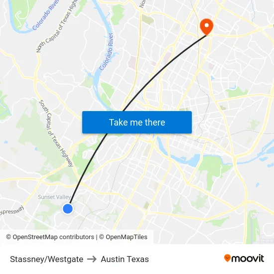 Stassney/Westgate to Austin Texas map
