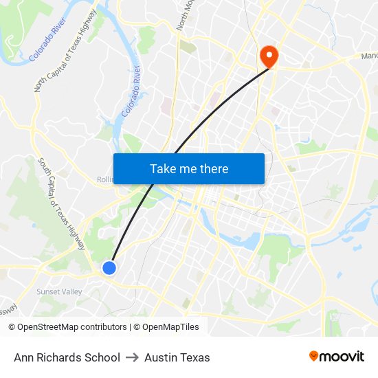 Ann Richards School to Austin Texas map