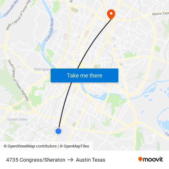 4735 Congress/Sheraton to Austin Texas map