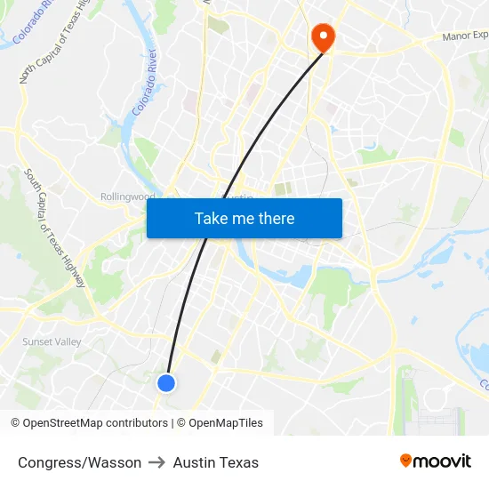 Congress/Wasson to Austin Texas map
