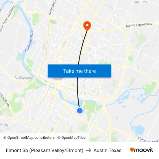 Elmont Sb (Pleasant Valley/Elmont) to Austin Texas map