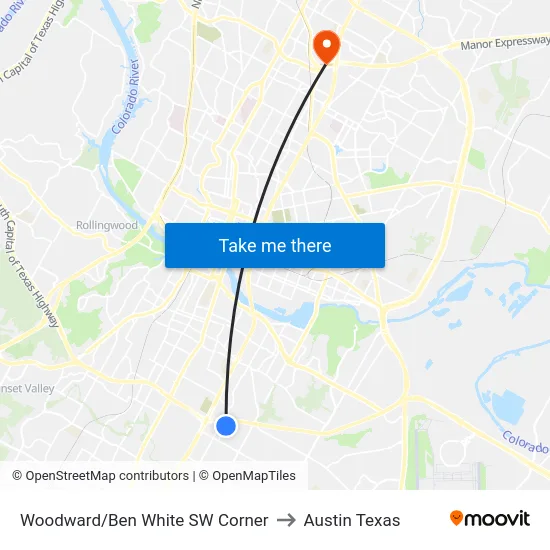 Woodward/Ben White SW Corner to Austin Texas map