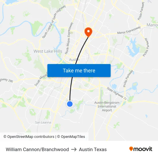 William Cannon/Branchwood to Austin Texas map