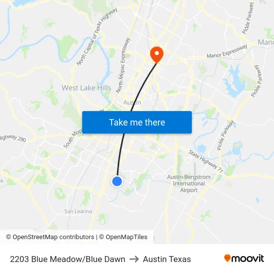 2203 Blue Meadow/Blue Dawn to Austin Texas map