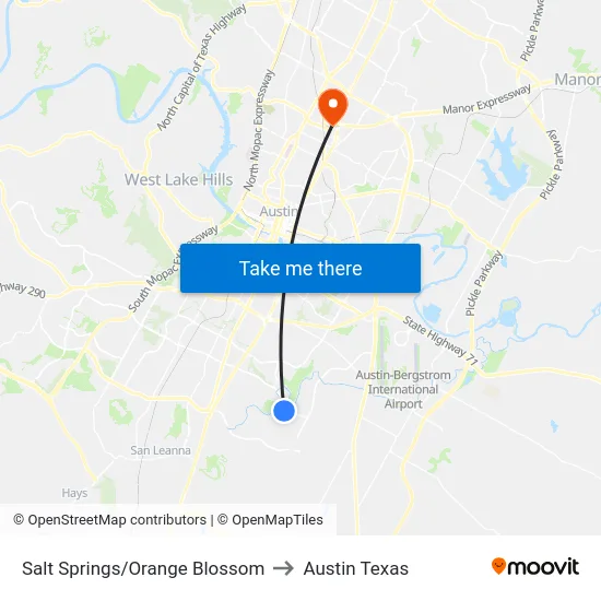 Salt Springs/Orange Blossom to Austin Texas map