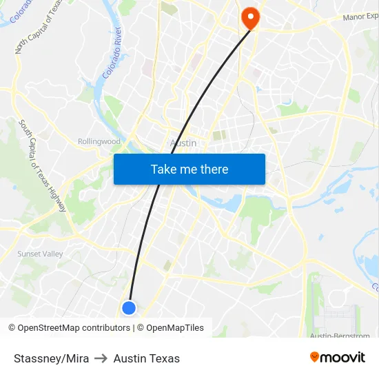 Stassney/Mira to Austin Texas map