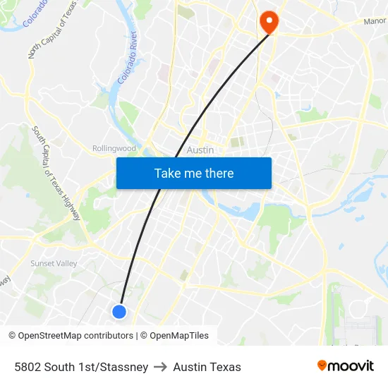 5802 South 1st/Stassney to Austin Texas map