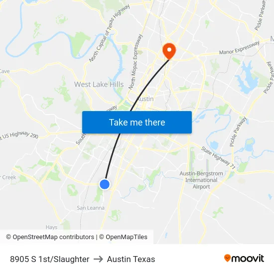 8905 S 1st/Slaughter to Austin Texas map