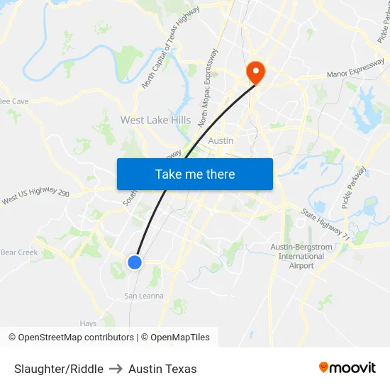 Slaughter/Riddle to Austin Texas map