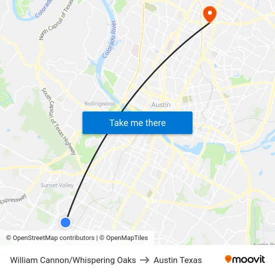William Cannon/Whispering Oaks to Austin Texas map