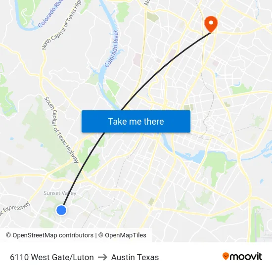 6110 West Gate/Luton to Austin Texas map