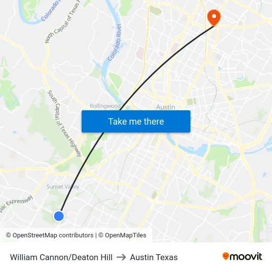 William Cannon/Deaton Hill to Austin Texas map