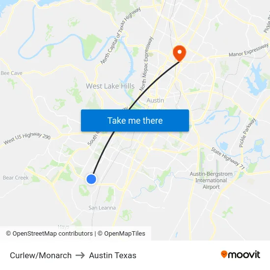 Curlew/Monarch to Austin Texas map