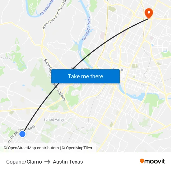 Copano/Clarno to Austin Texas map