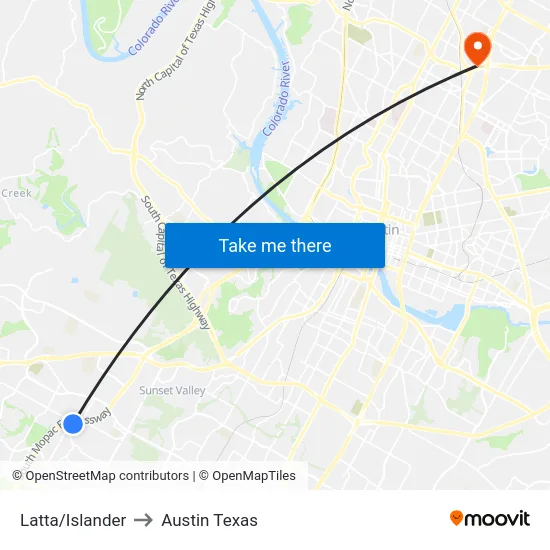 Latta/Islander to Austin Texas map