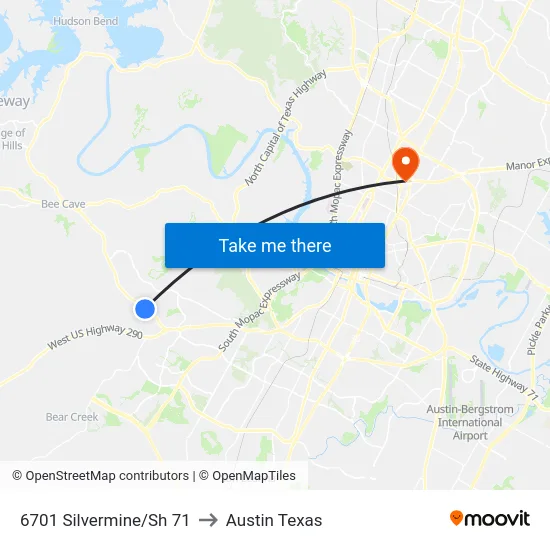 6701 Silvermine/Sh 71 to Austin Texas map