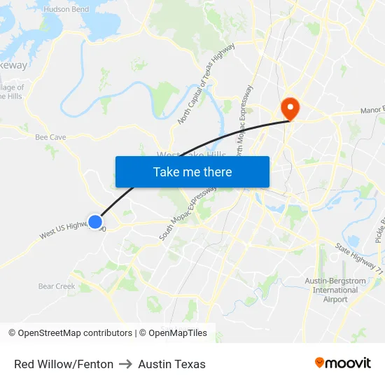 Red Willow/Fenton to Austin Texas map