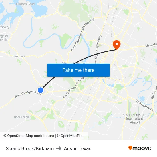 Scenic Brook/Kirkham to Austin Texas map