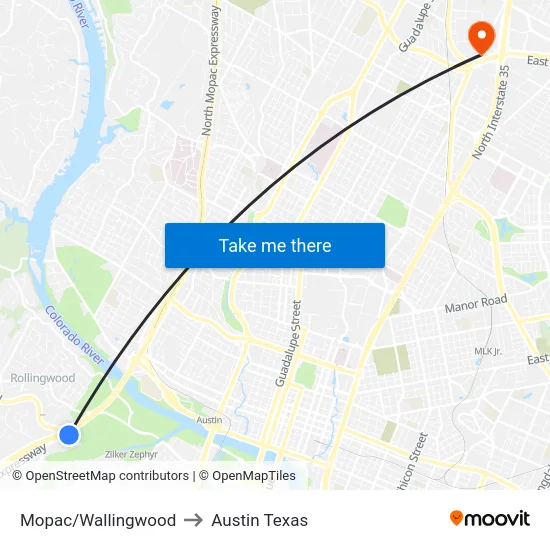Mopac/Wallingwood to Austin Texas map
