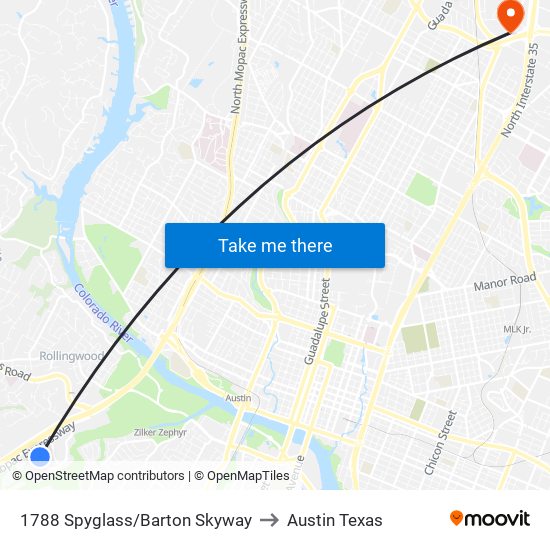 1788 Spyglass/Barton Skyway to Austin Texas map