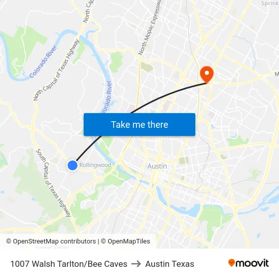 1007 Walsh Tarlton/Bee Caves to Austin Texas map