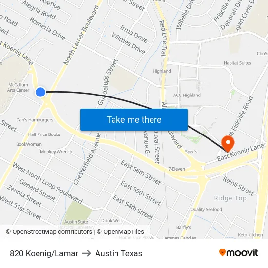820 Koenig/Lamar to Austin Texas map