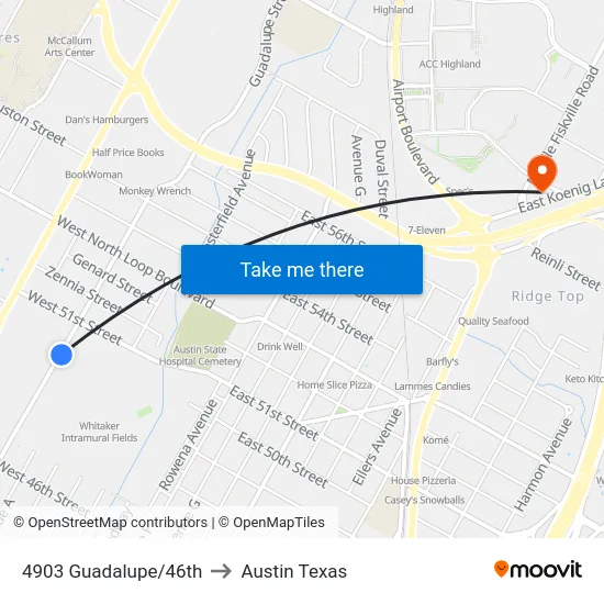 4903 Guadalupe/46th to Austin Texas map