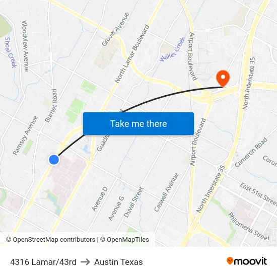 4316 Lamar/43rd to Austin Texas map