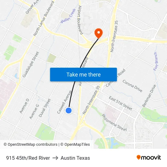 915 45th/Red River to Austin Texas map