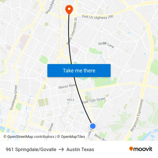 961 Springdale/Govalle to Austin Texas map