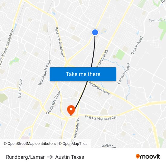 Rundberg/Lamar to Austin Texas map