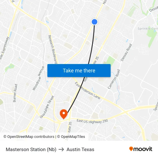 Masterson Station (Nb) to Austin Texas map