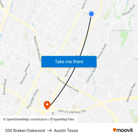 200 Braker/Oakwood to Austin Texas map