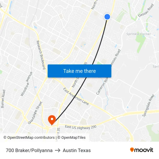 700 Braker/Pollyanna to Austin Texas map