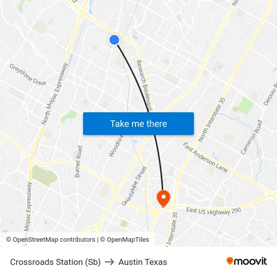 Crossroads Station (Sb) to Austin Texas map