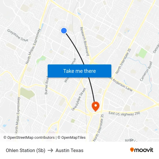 Ohlen Station (Sb) to Austin Texas map