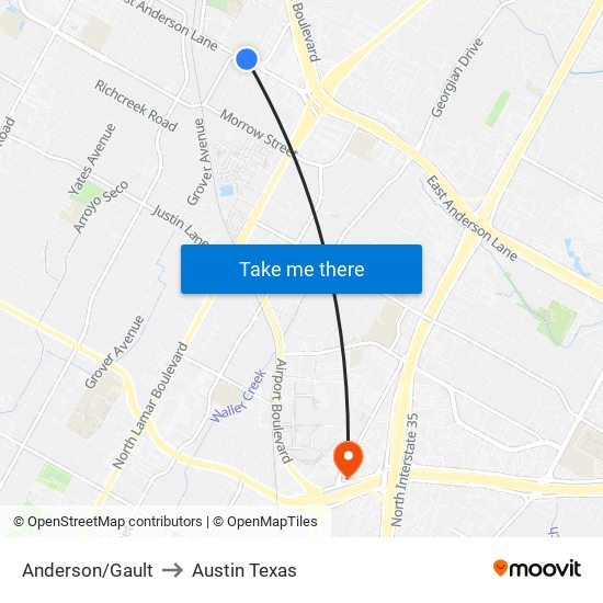 Anderson/Gault to Austin Texas map